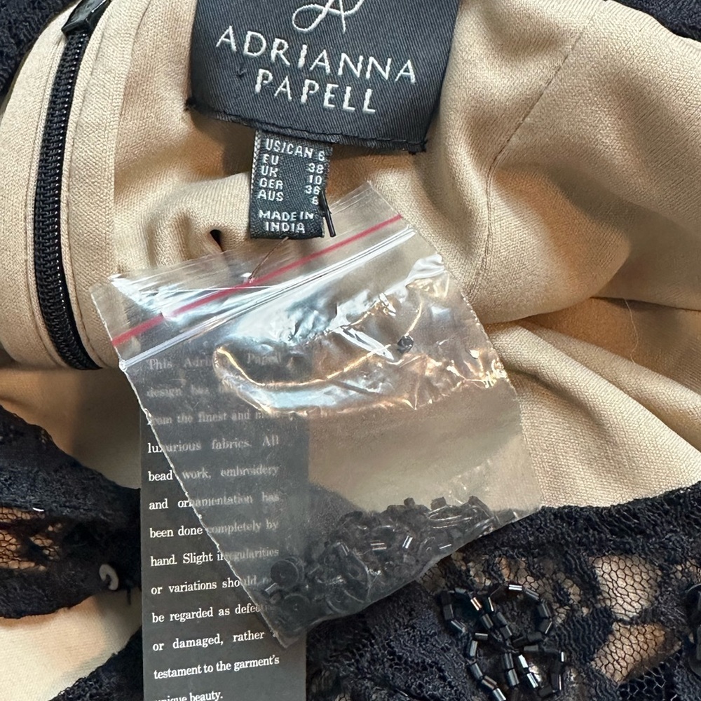 Adrianna Papell Black Lace Embellished Beaded Dress Nude Lined Size 6 NWT - Picture 11 of 14